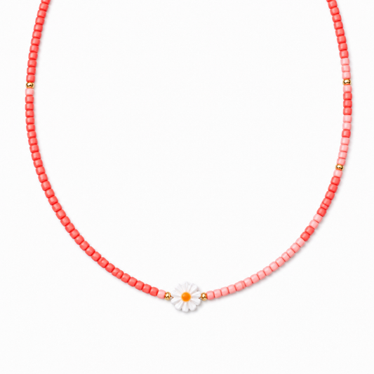 Collana con perline in vetro e margherita in madreperla
