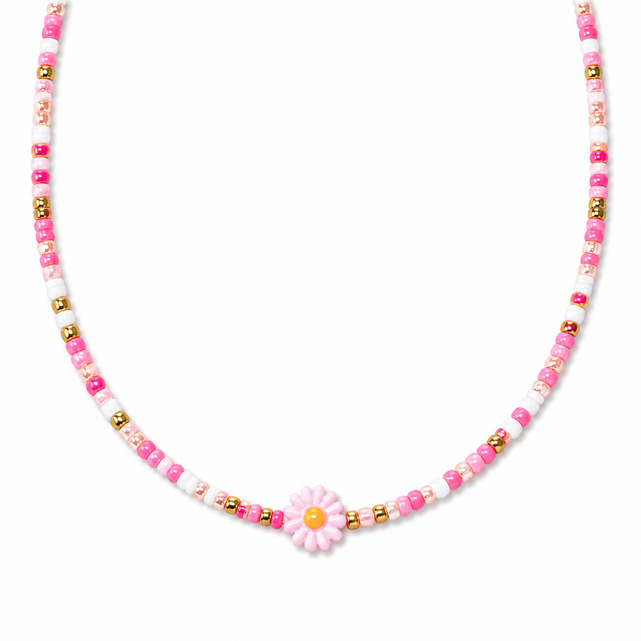 Collana con perline in vetro e margherita in madreperla