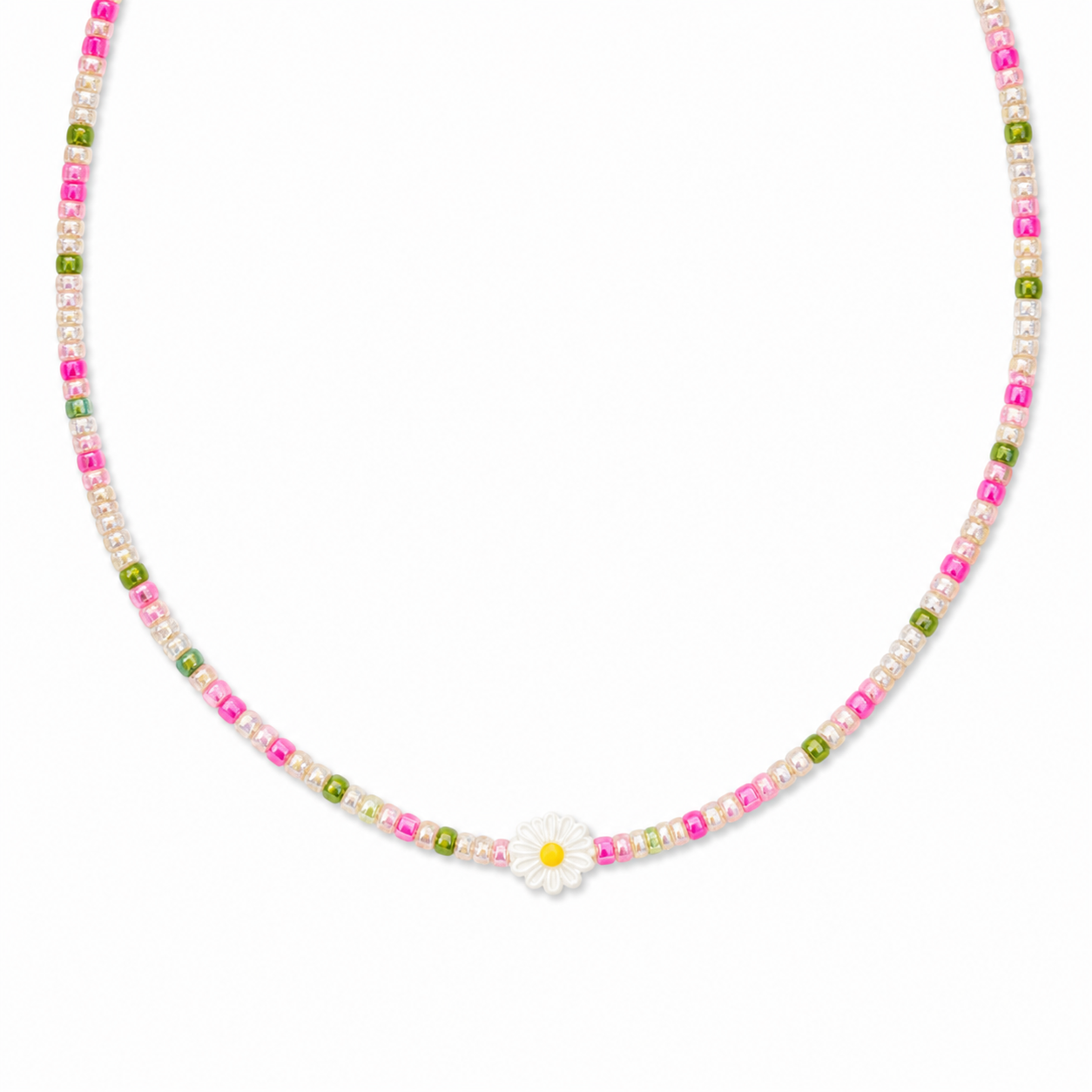 Collana con perline in vetro e margherita in madreperla