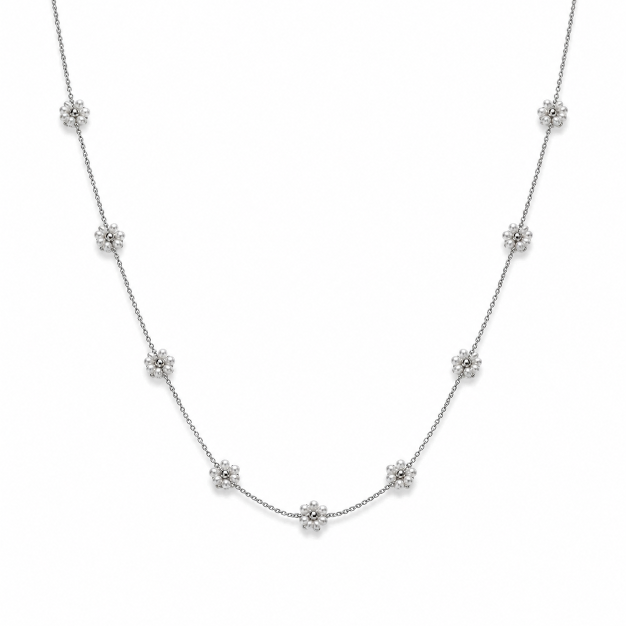 Collana in acciaio con margherite con perline