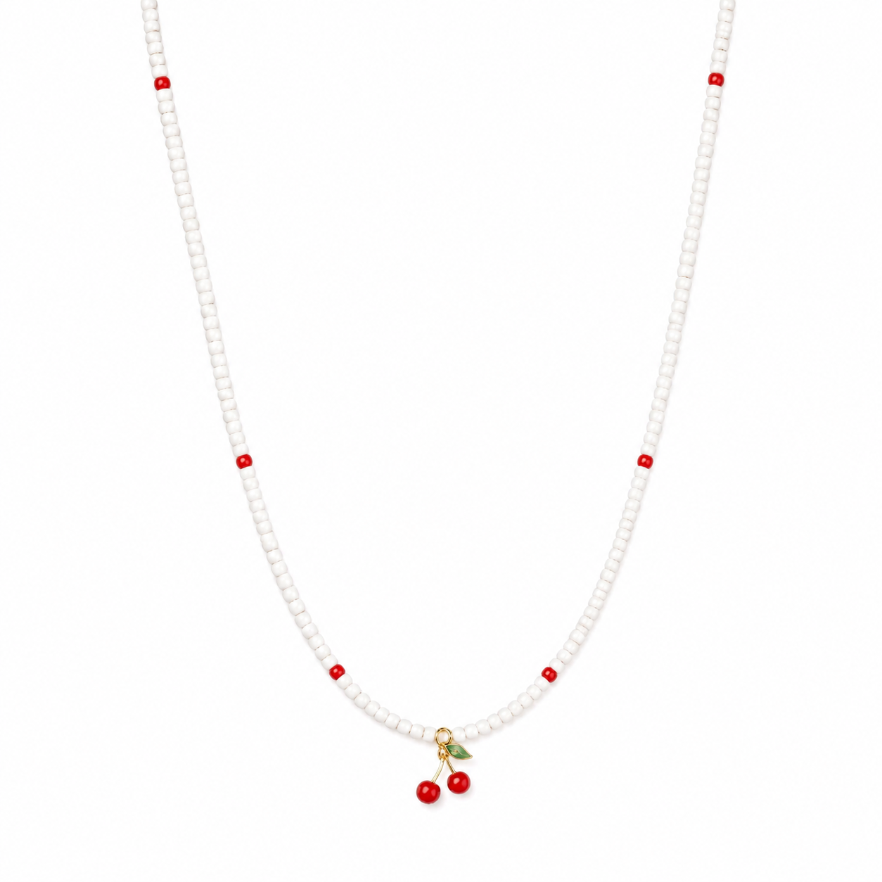 Collana con perline in vetro e ciliegie smaltate