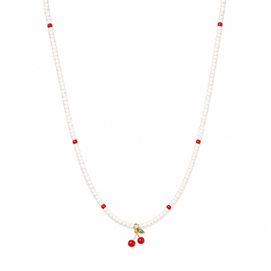 Collana con perline in vetro e ciliegie smaltate