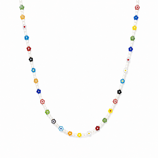 Collana con margherite in vetro di Murano e perle di fiume