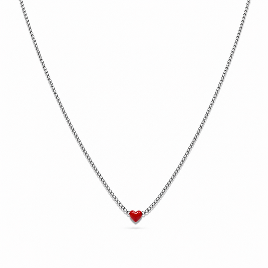 Batticuore - Collana in acciaio con mini cuore smaltato