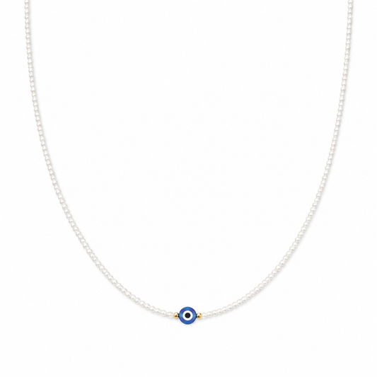 Collana con perline in vetro e occhio greco in resina