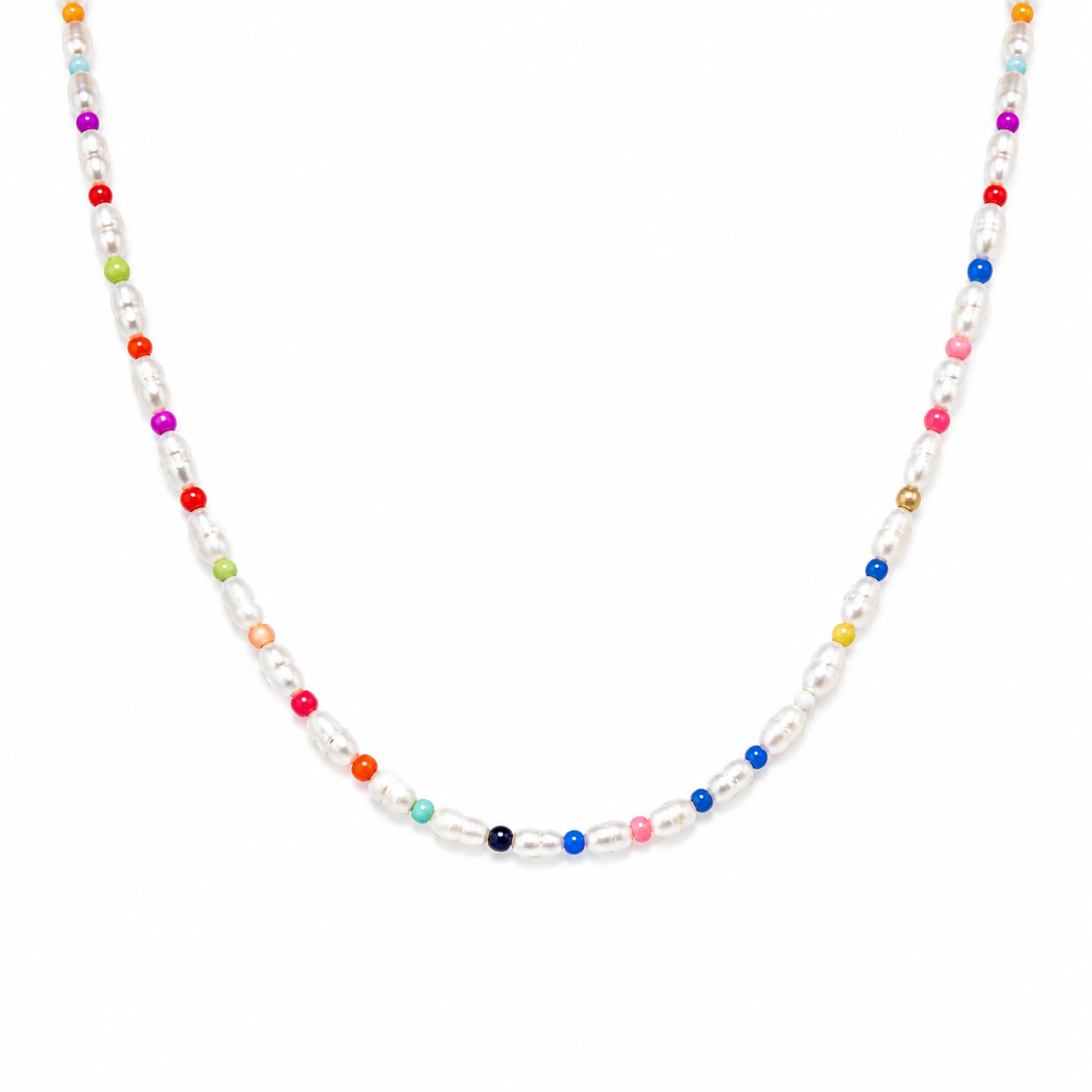 Collana con perle di fiume e perline multicolor