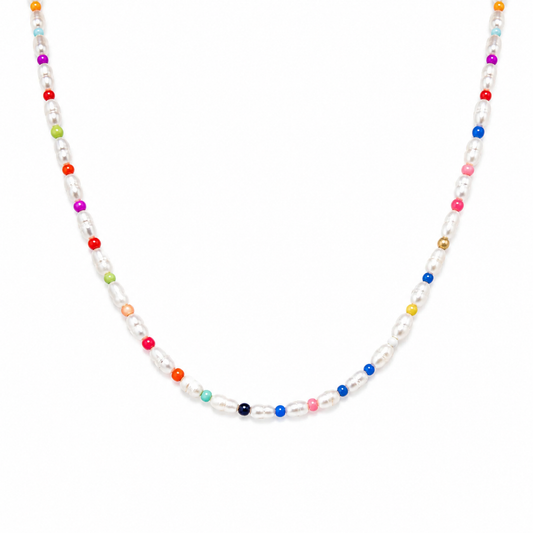Collana con perle di fiume e perline multicolor
