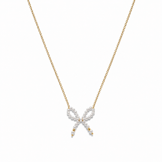 Collana in acciaio con fiocco di perline