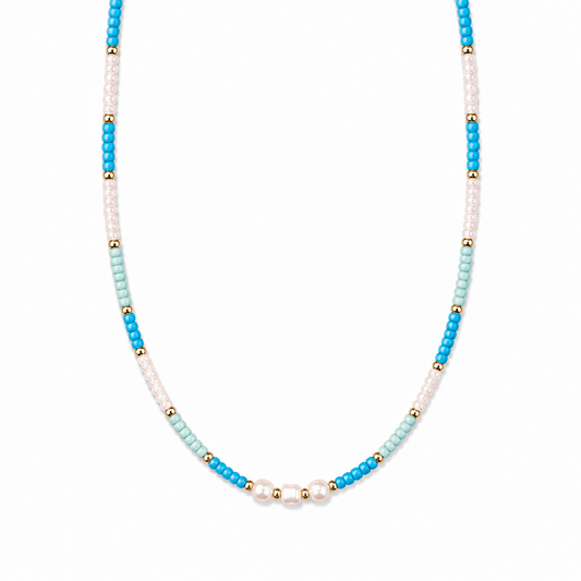 Collana con perline in vetro e perle di fiume