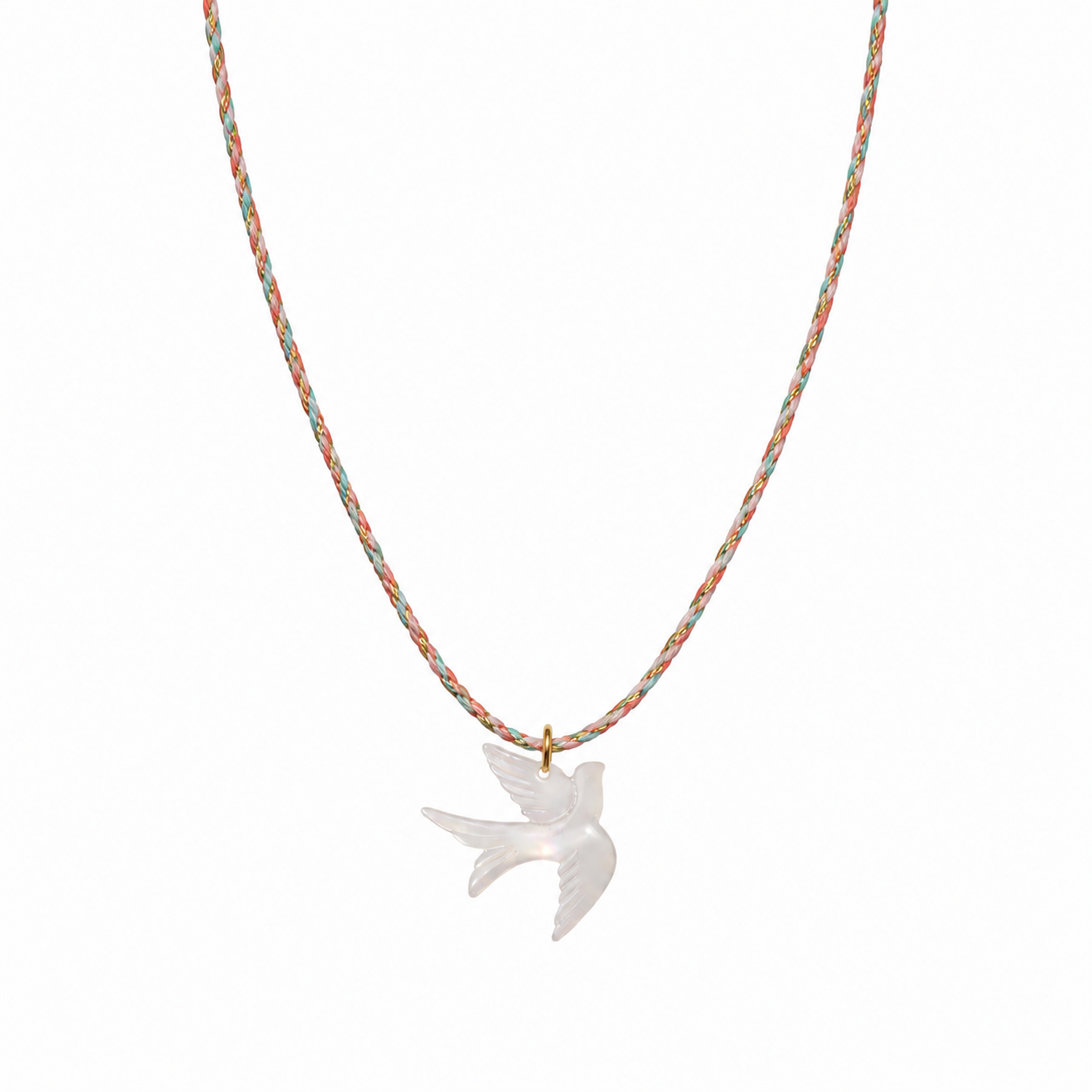 Collana con cordino in cotone e colomba in madreperla