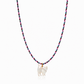 Collana con cordino in cotone e gatto in madreperla