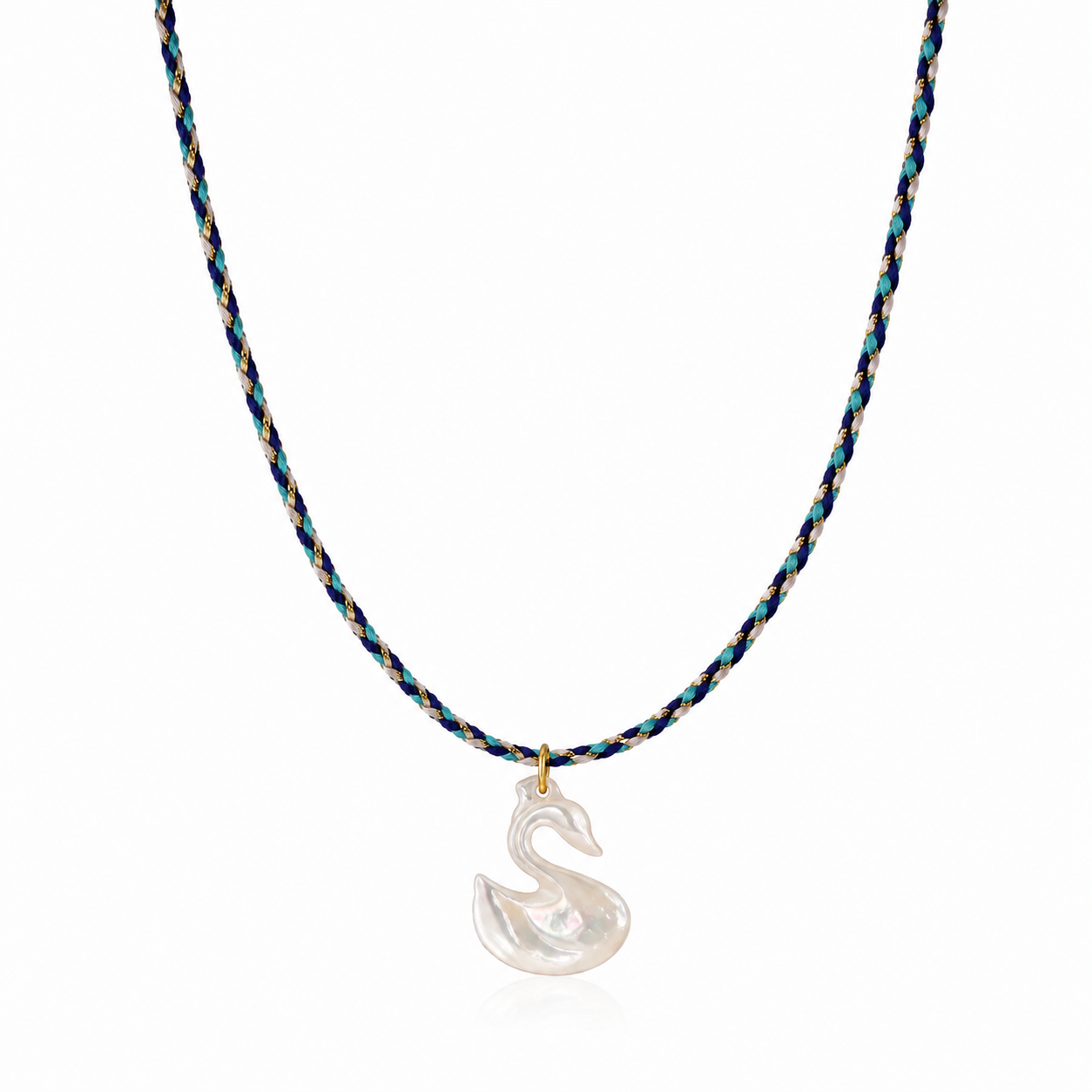 Collana con cordino in cotone e cigno in madreperla