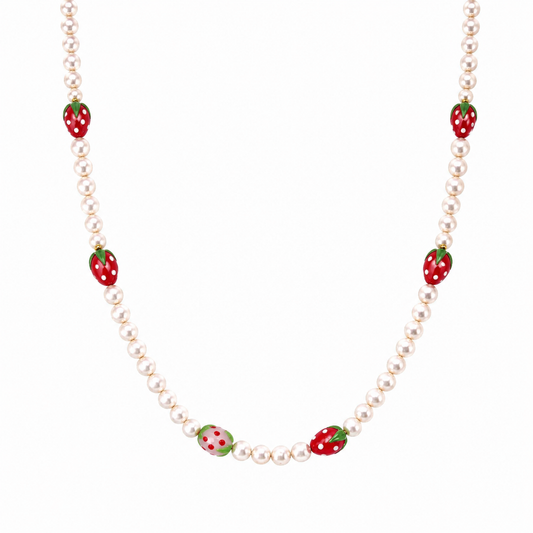 Collana con perle naturali e fragole in vetro