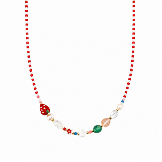 Collana con perline in vetro e fragola in vetro
