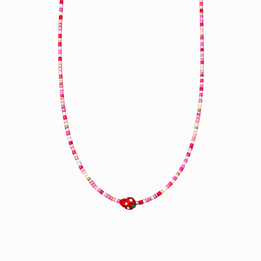 Collana con perline in vetro e fragola centrale