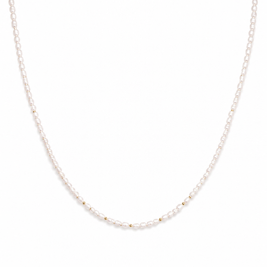Collana con perle di fiume modello riso e perline in argento 925 dorato