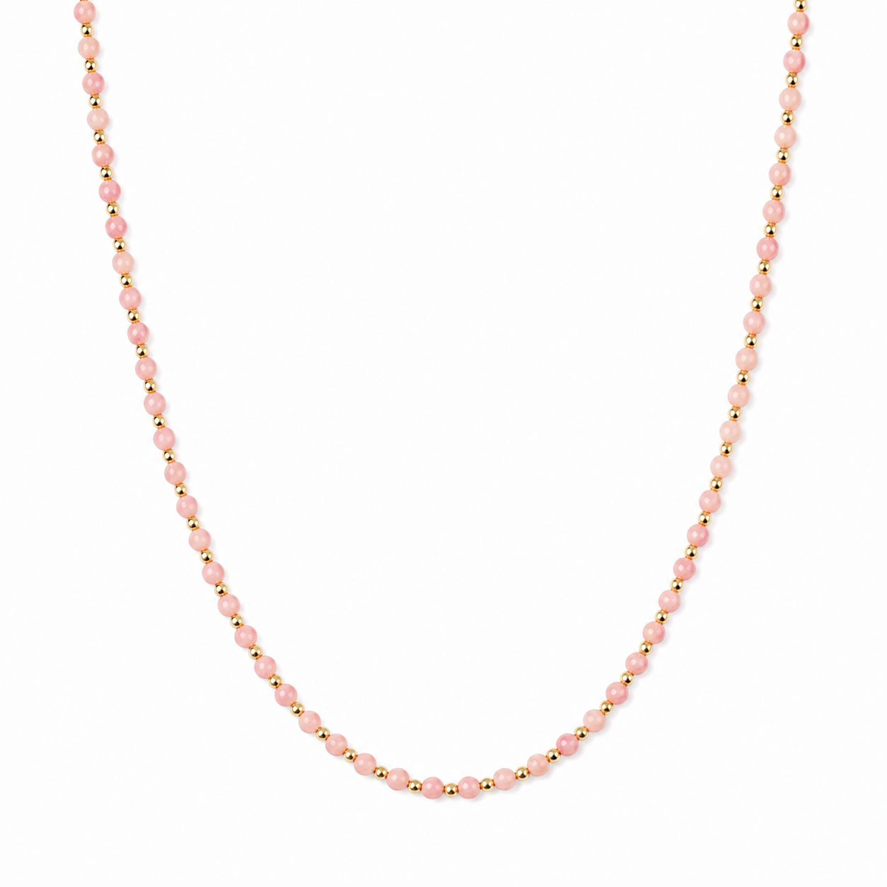 Collana in corallo rosa e perline dorate