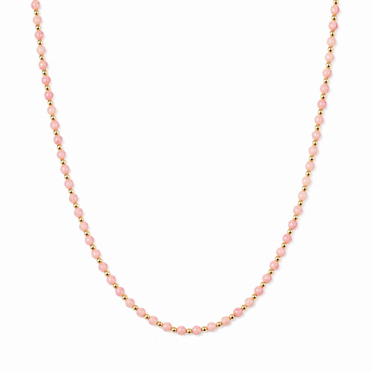 Collana in corallo rosa e perline dorate