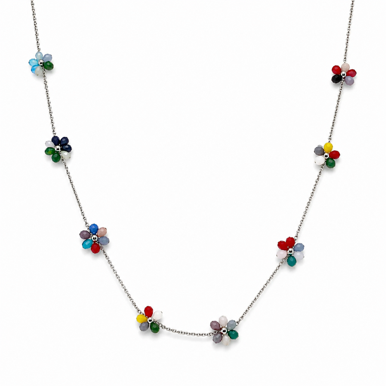 Collana in acciaio con margherite multicolor
