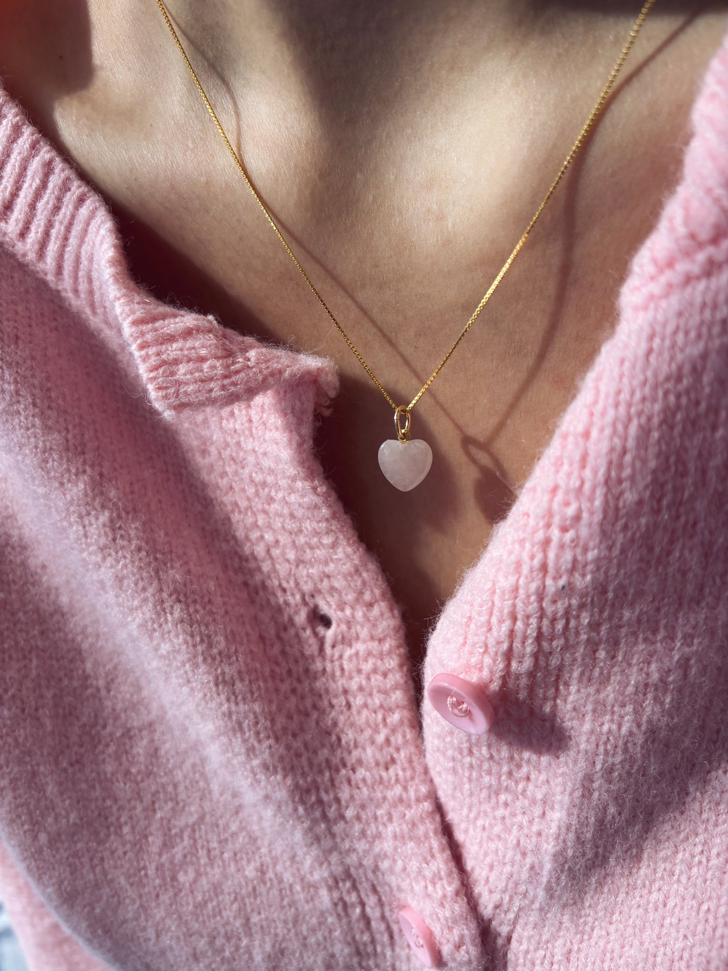 Collana in argento 925 con cuore in quarzo rosa