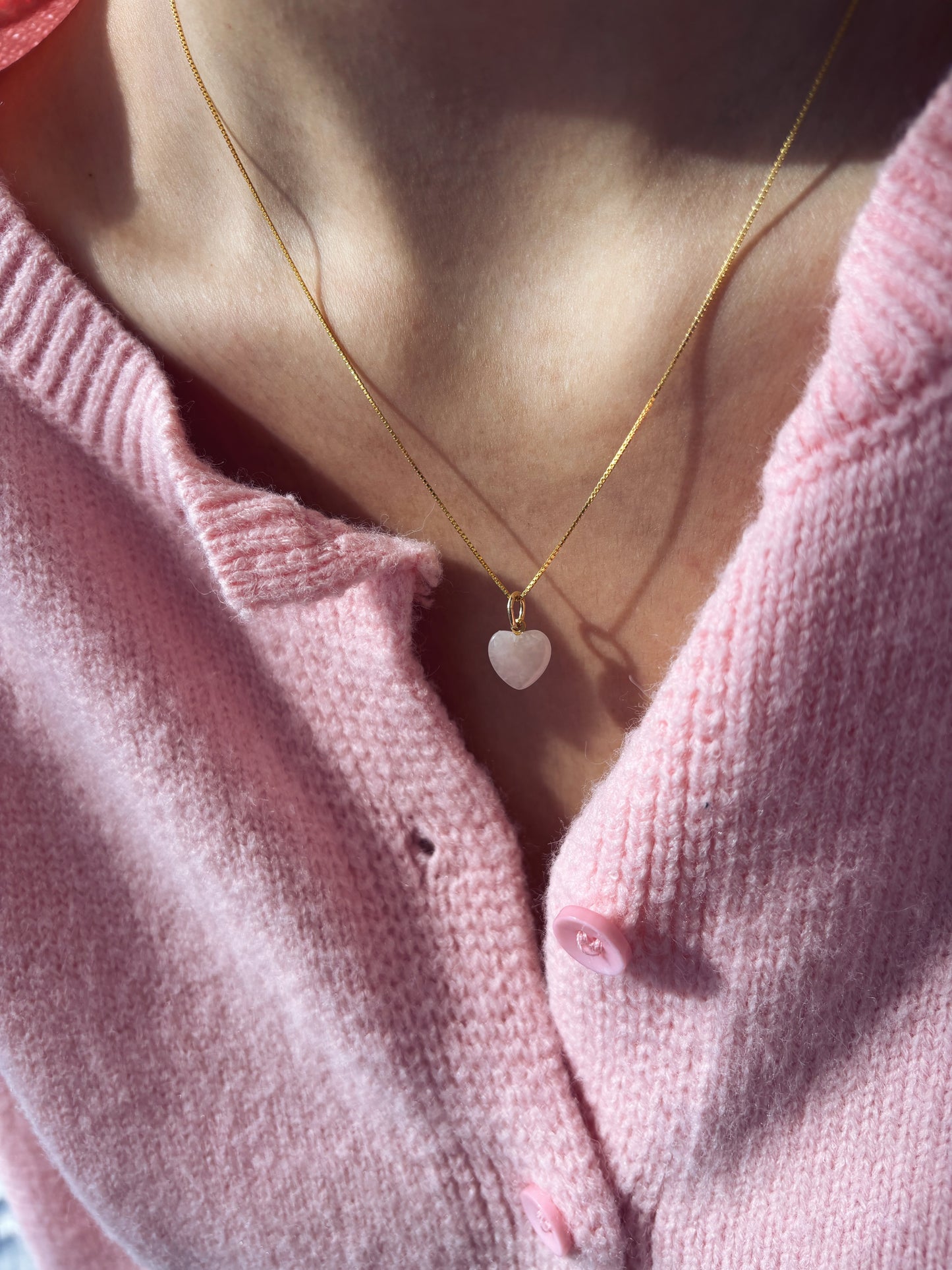 Collana in argento 925 con cuore in quarzo rosa