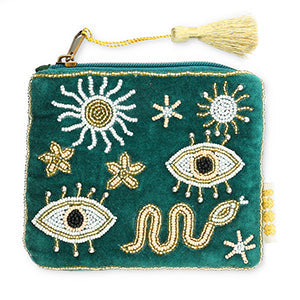 Pochette in cotone con perline cucite a mano