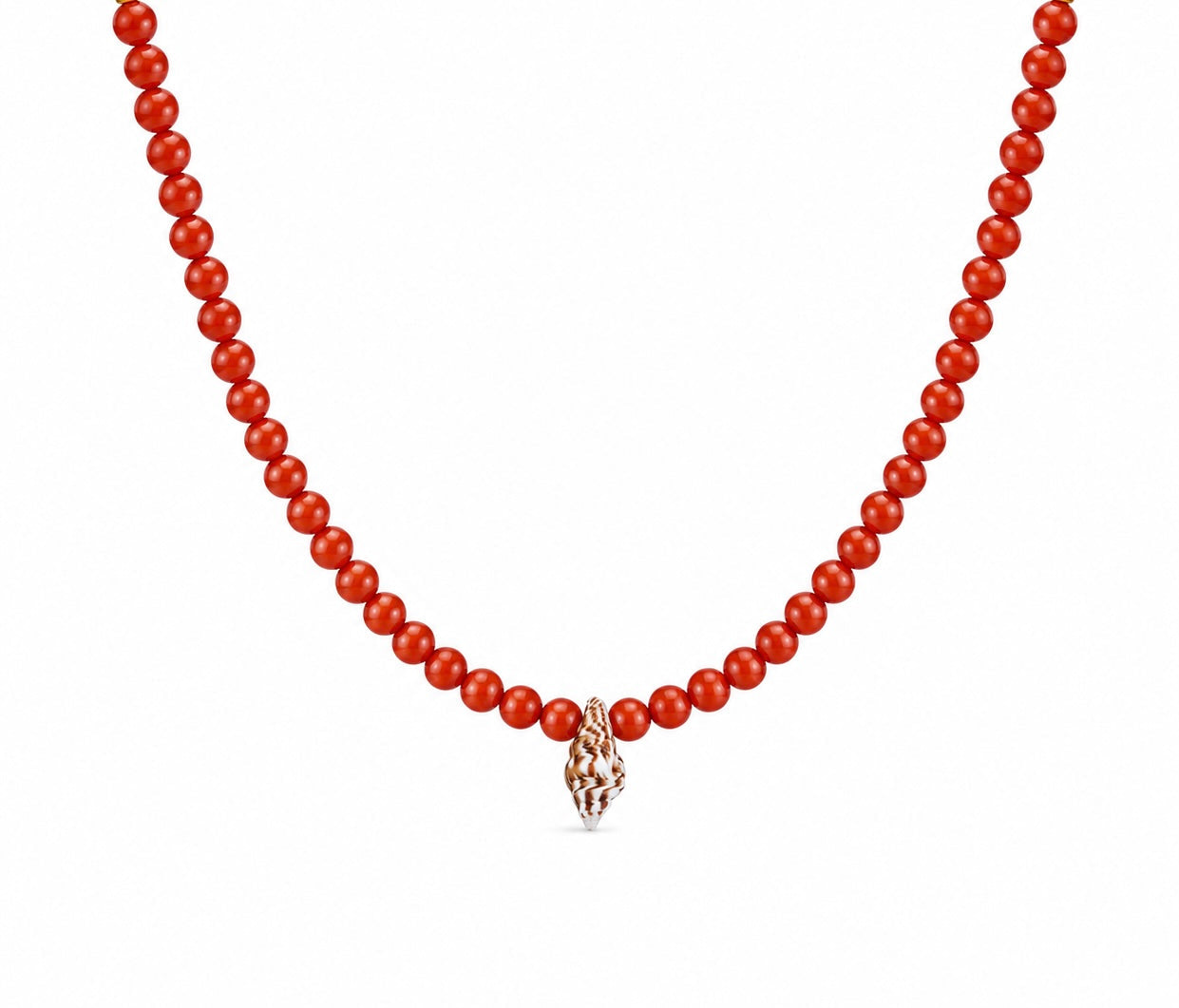 Collana in pasta di corallo rosso e conchiglia