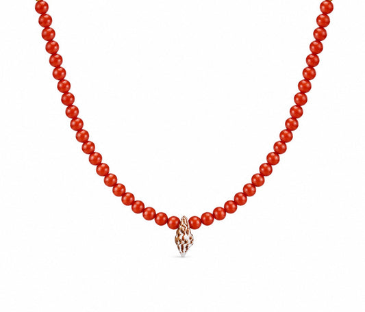 Collana in pasta di corallo rosso e conchiglia