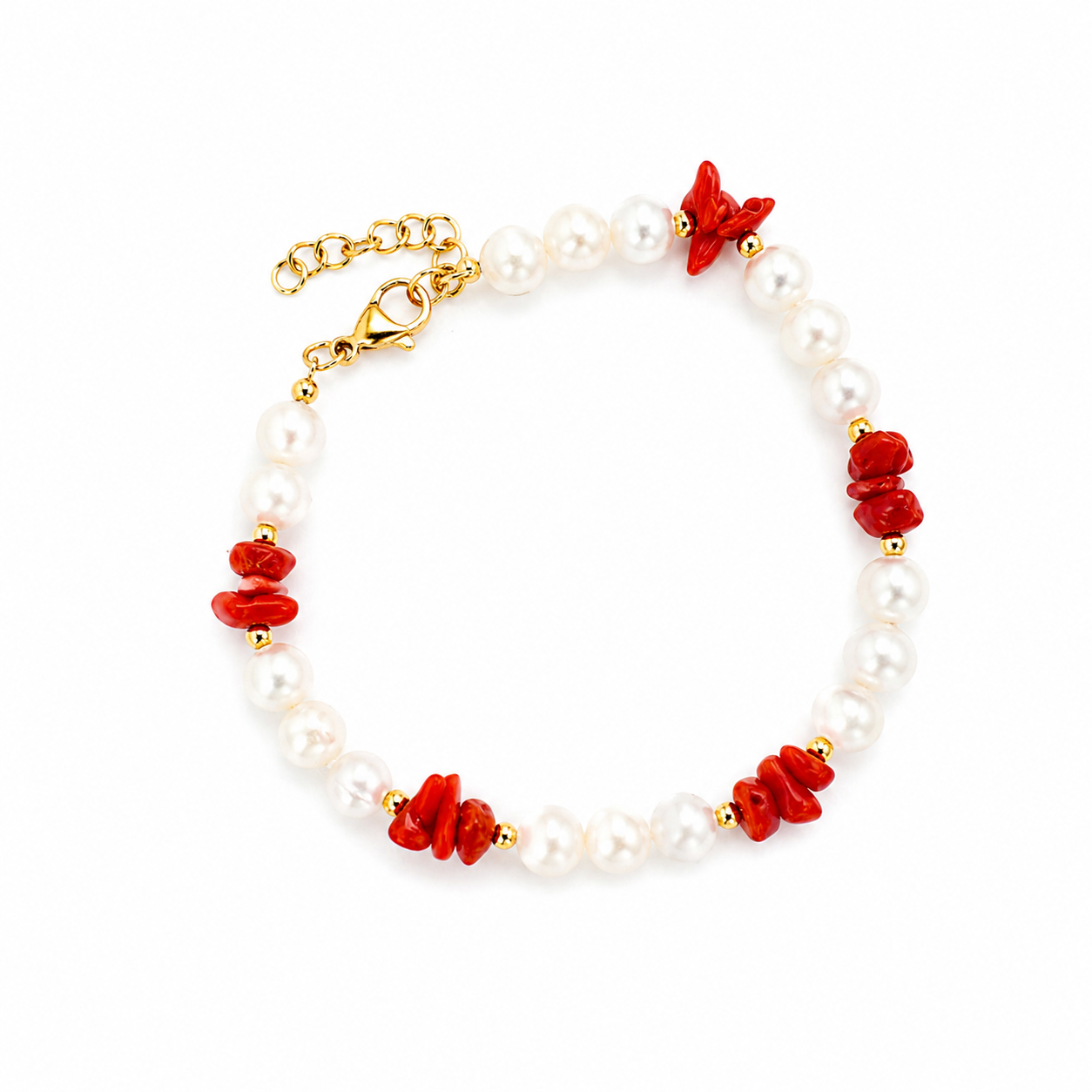 Bracciale in perle e chips in corallo naturale