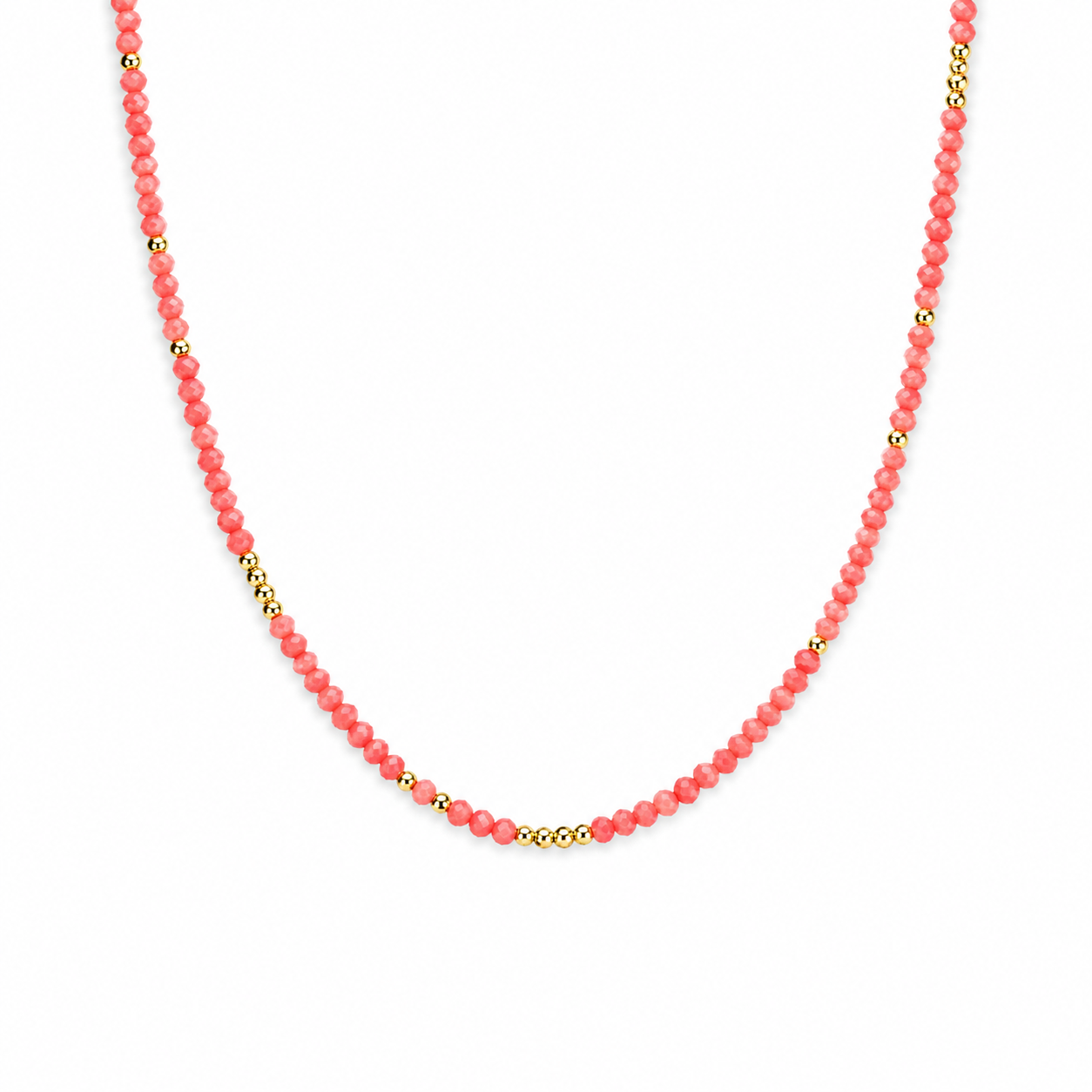 Collana in pasta di corallo rosa scuro e perline oro