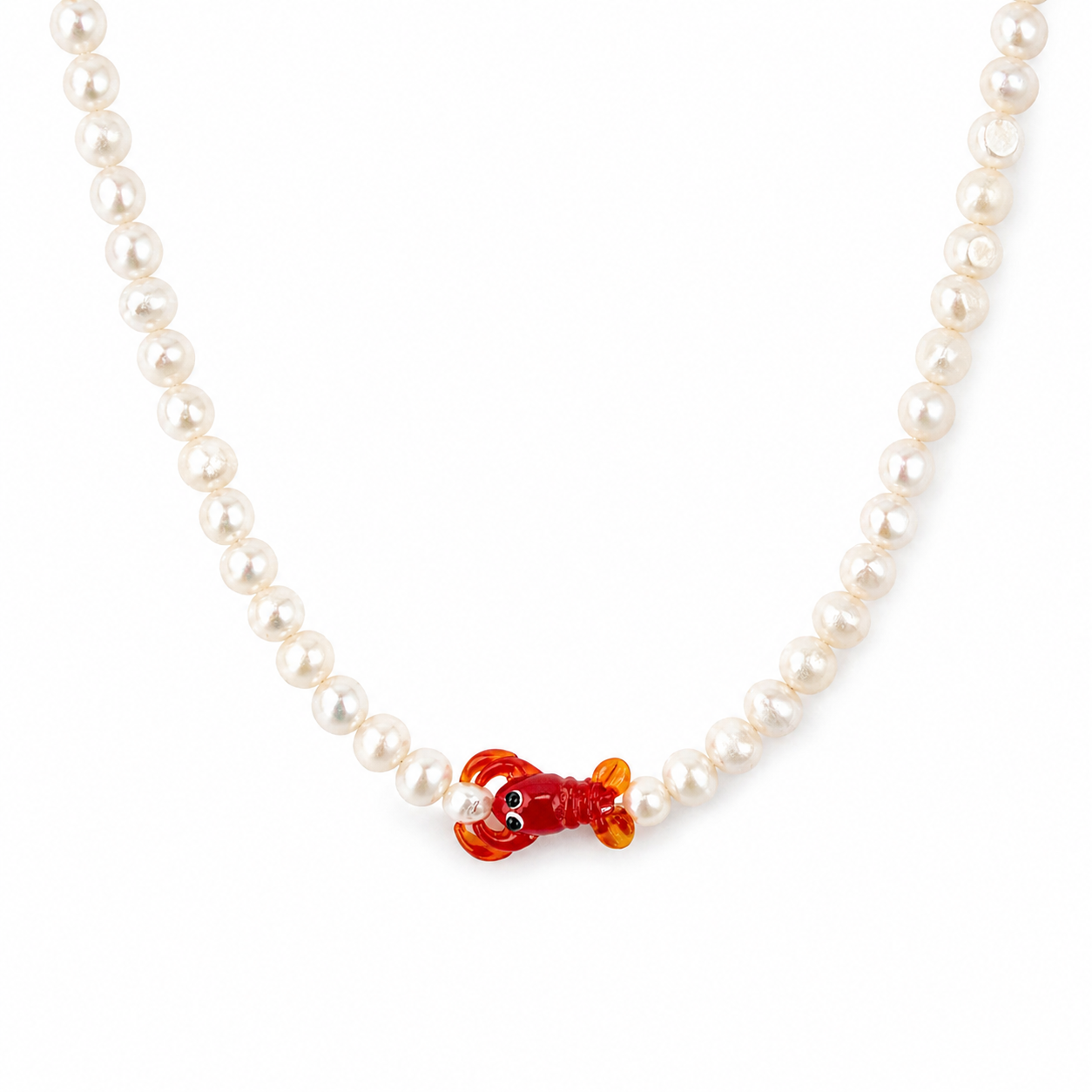 Collana con perle di fiume e aragosta in vetro