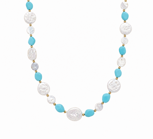Collana in pasta di turchese e perle di fiume