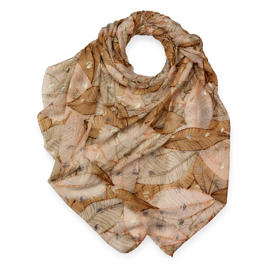 Sciarpa in misto cotone con stampa foglie