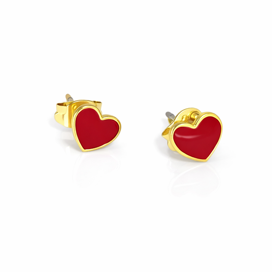 Con amore - Orecchini in ottone con cuore rosso smaltato