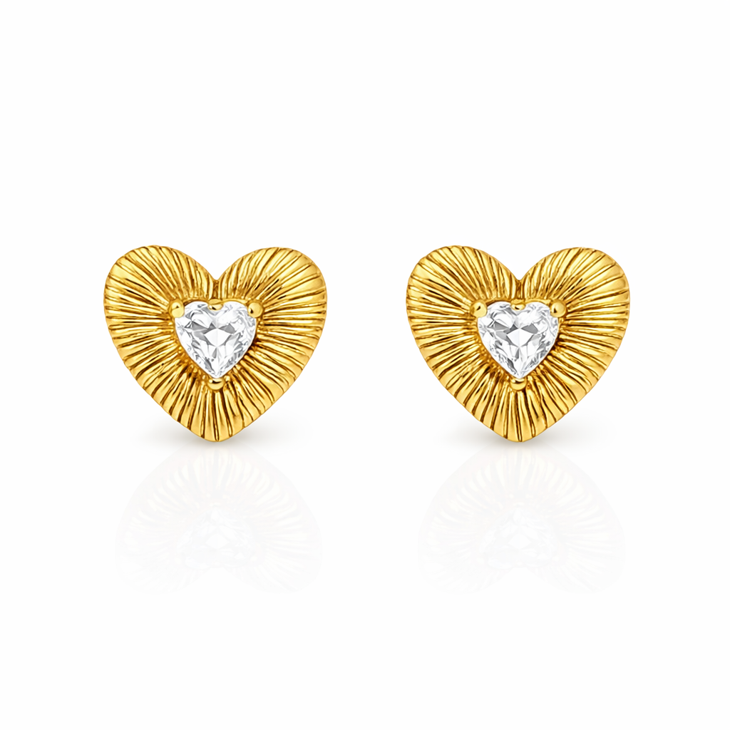Orecchini cuori in acciaio con zircone