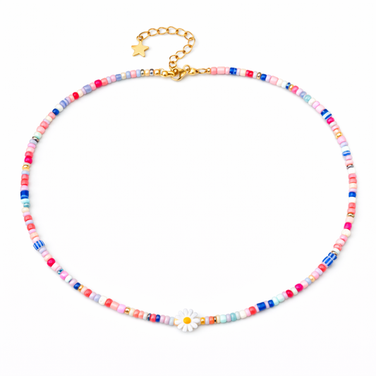 Collana con perline in vetro e margherita in madreperla