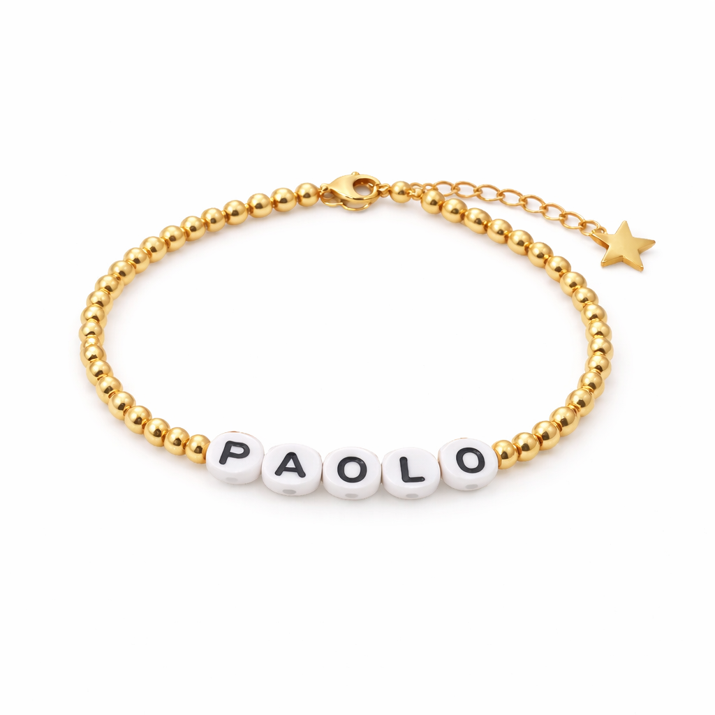 Bracciali con perline in acciaio e letterine da personalizzare