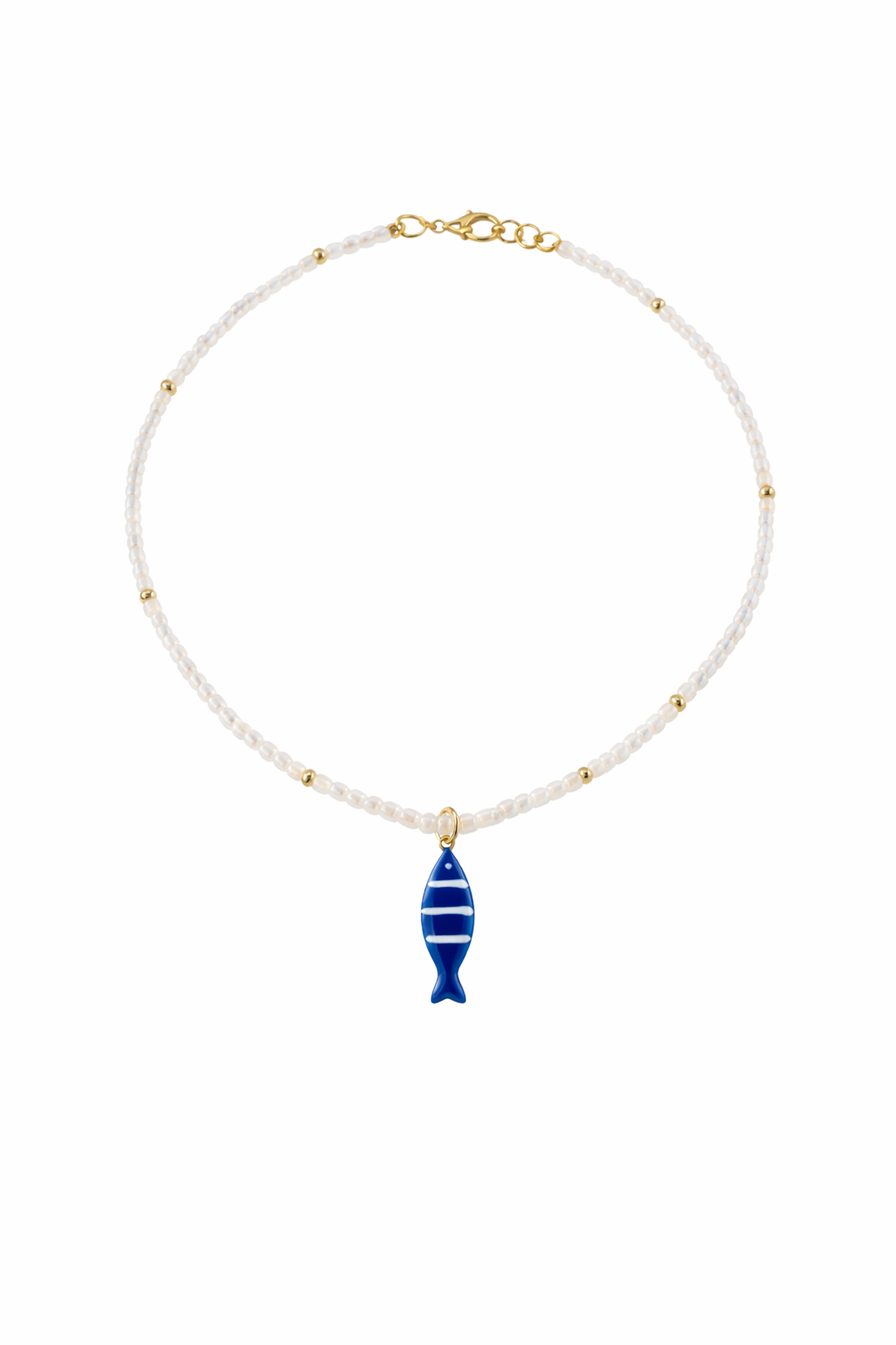 Collana con perline in vetro e pesce smaltato
