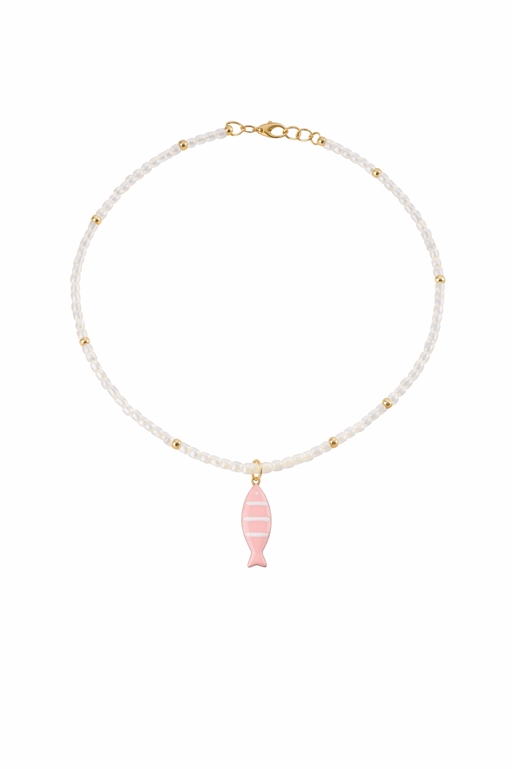 Collana con perline in vetro e pesce smaltato
