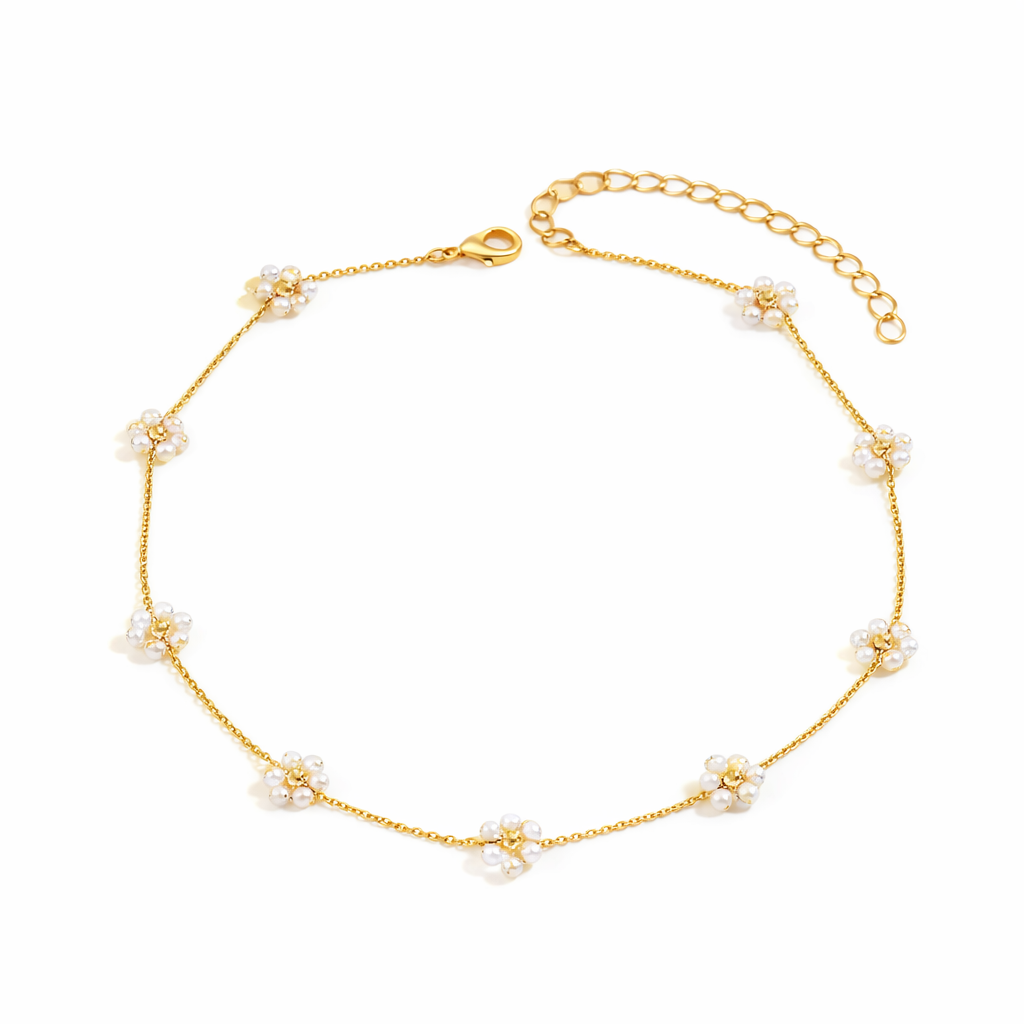 Collana in acciaio con margherite con perline
