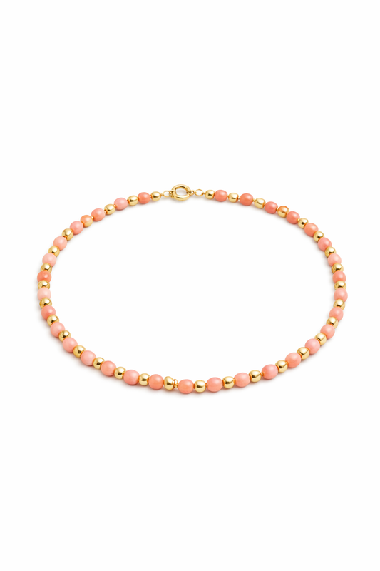 Cavigliera in pasta di corallo rosa e hematite