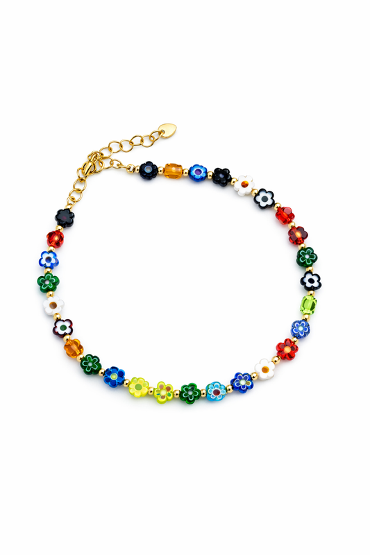 Cavigliera con margherite multicolor in vetro di Murano