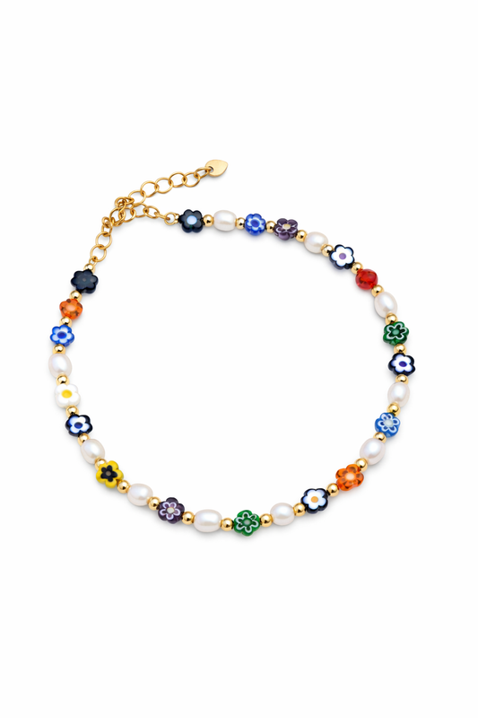 Cavigliera con margherite e perle