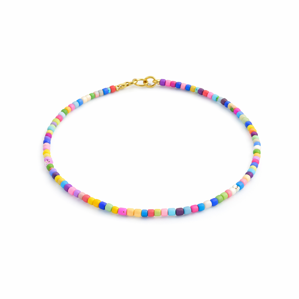 Cavigliera con perline in vetro multicolor