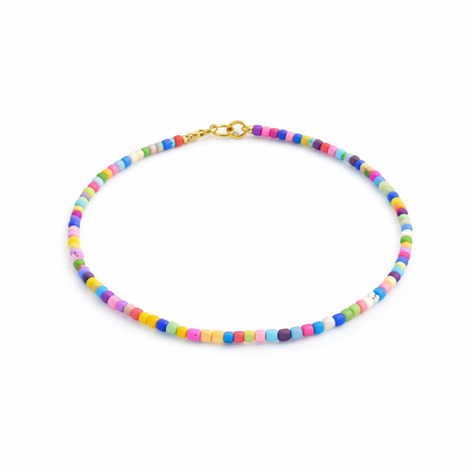 Cavigliera con perline in vetro multicolor