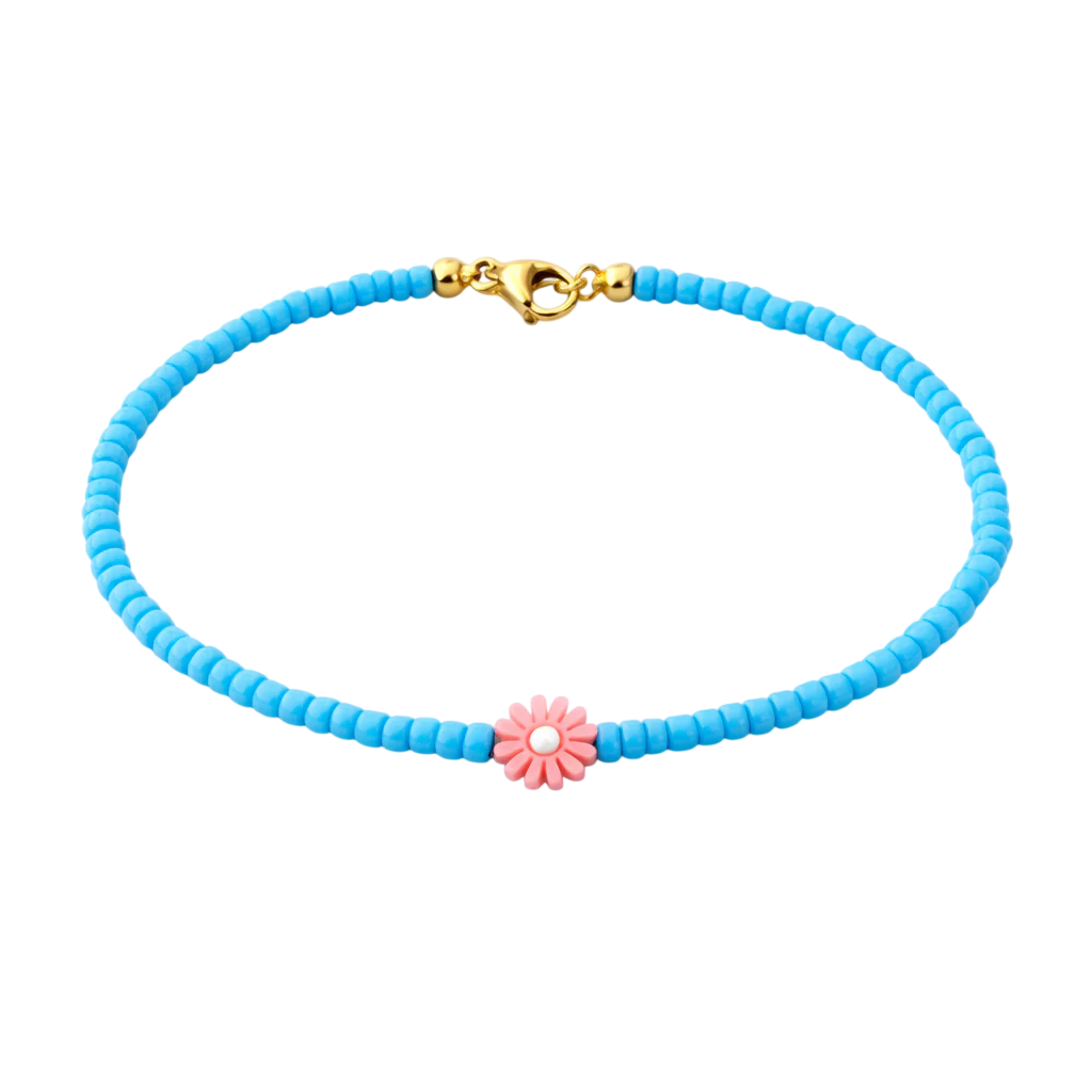 Bracciali con perline in vetro e margherita in madreperla