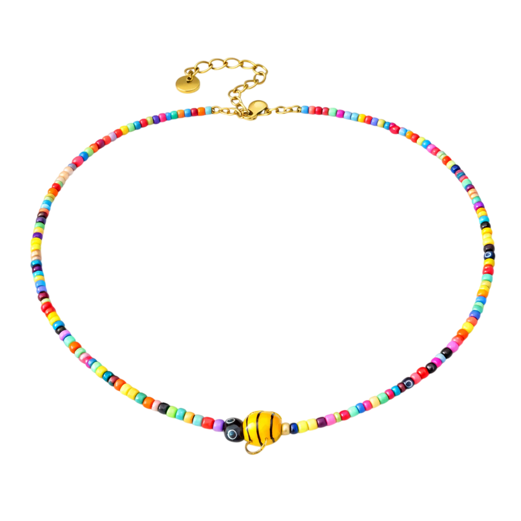 Collana con perline in vetro e ape centrale