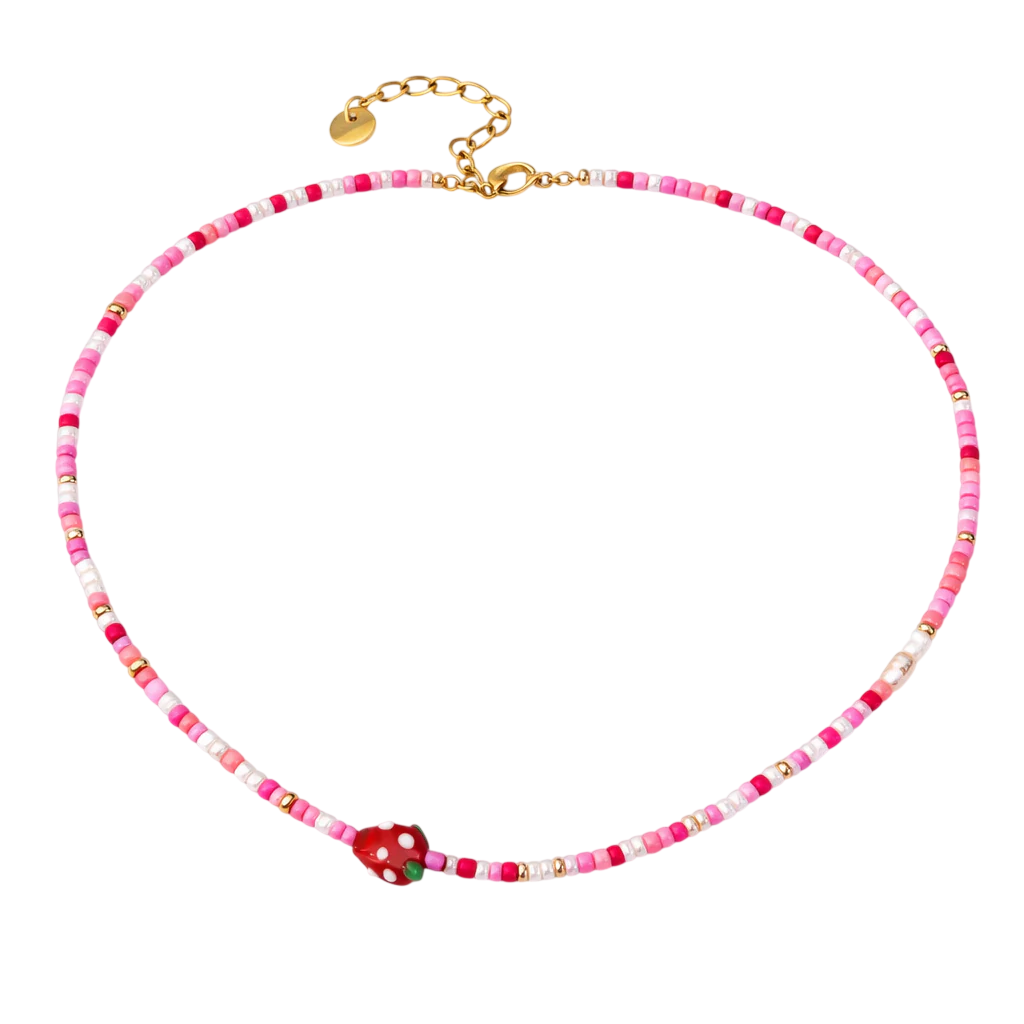 Collana con perline in vetro e fragola centrale