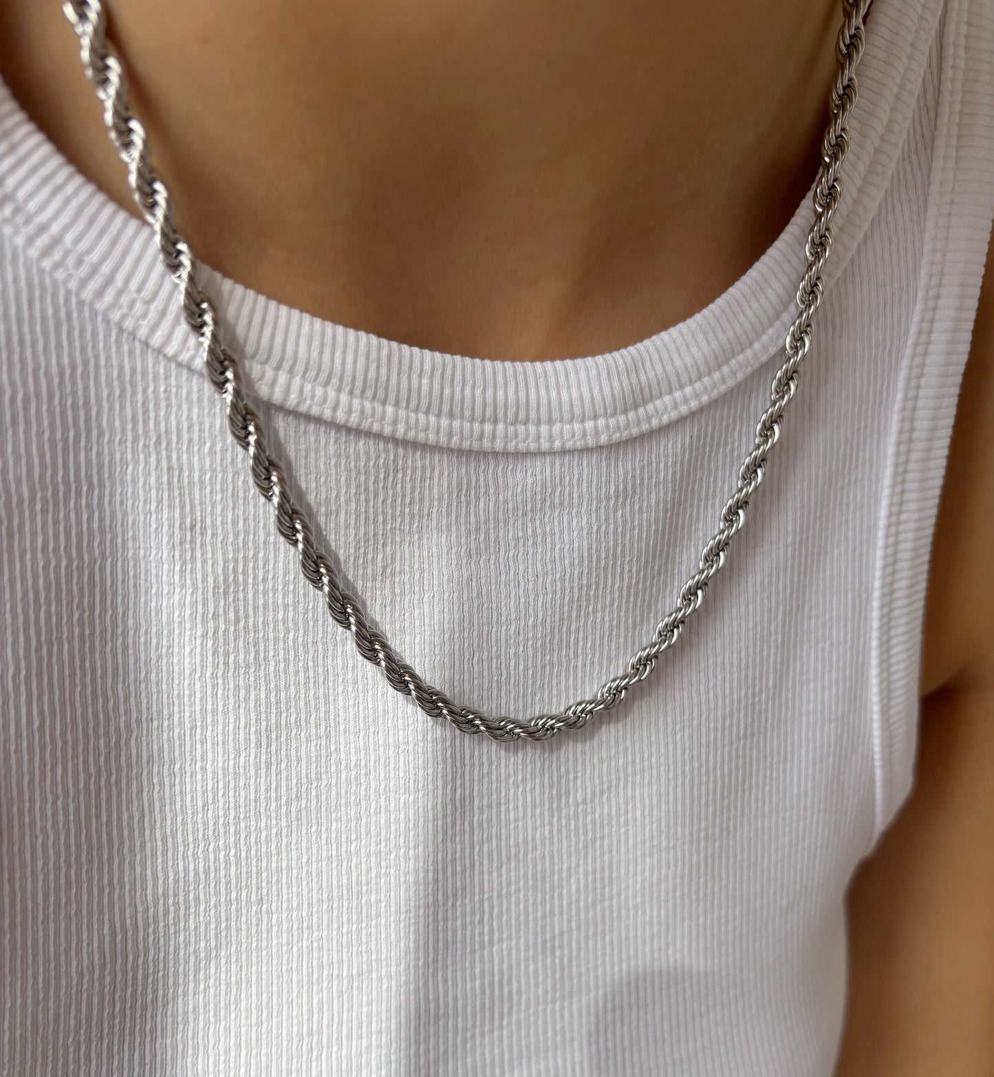 Collana corda in acciaio argentato