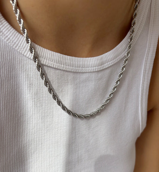 Collana corda in acciaio argentato